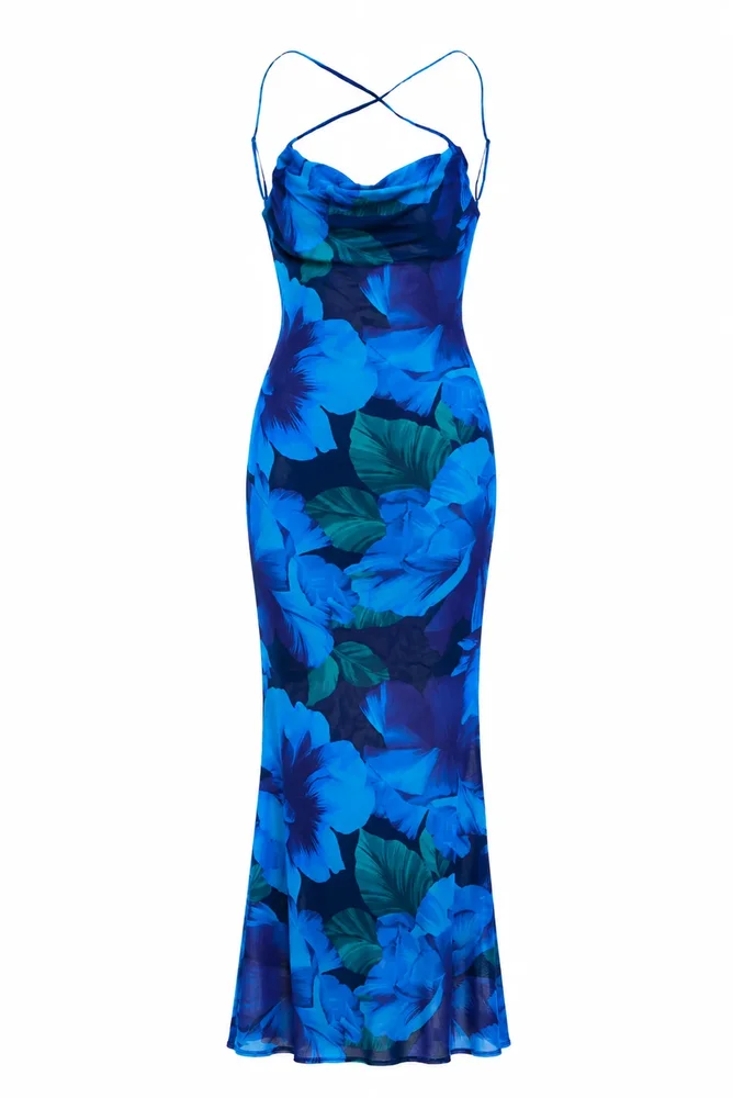 Windsor - Ocean Breeze Cowl Neck Maxi Dress - XS