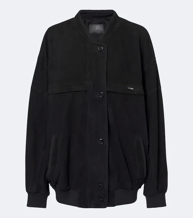 Oversized suede bomber jacket