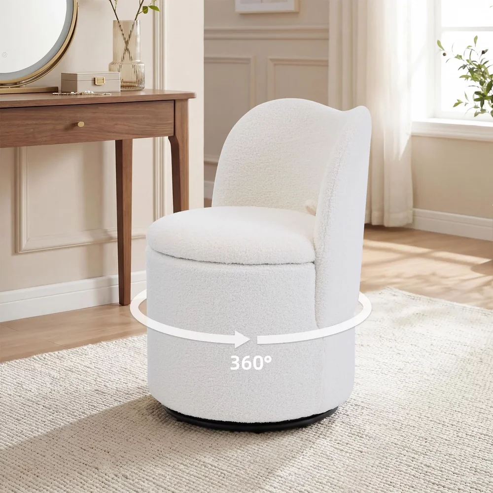 Beige Velvet 360 Swivel Vanity Chair with Hidden Storage