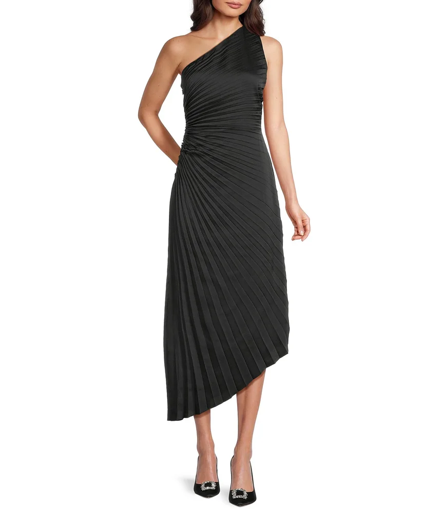 Belle by Badgley Mischka Kelsey Sleeveless One Shoulder Asymmetric Fit and Flare Midi Dress
