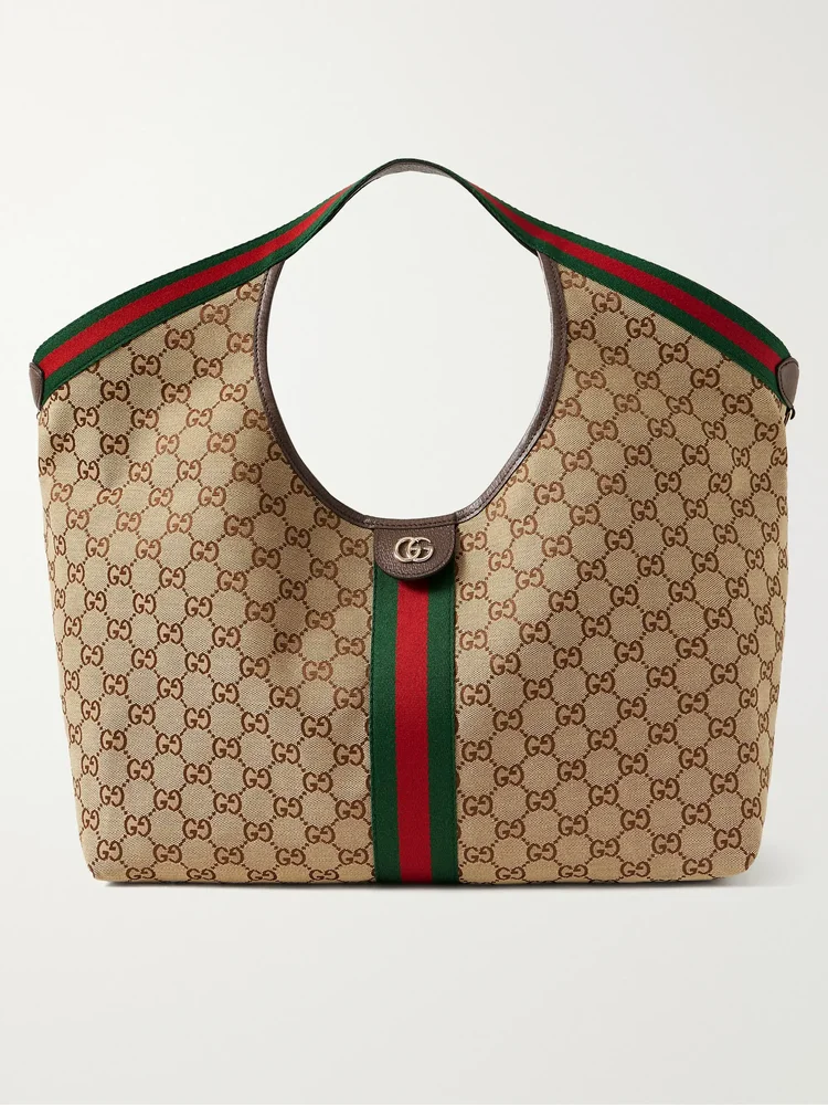 Giglio large leather-trimmed canvas-jacquard tote