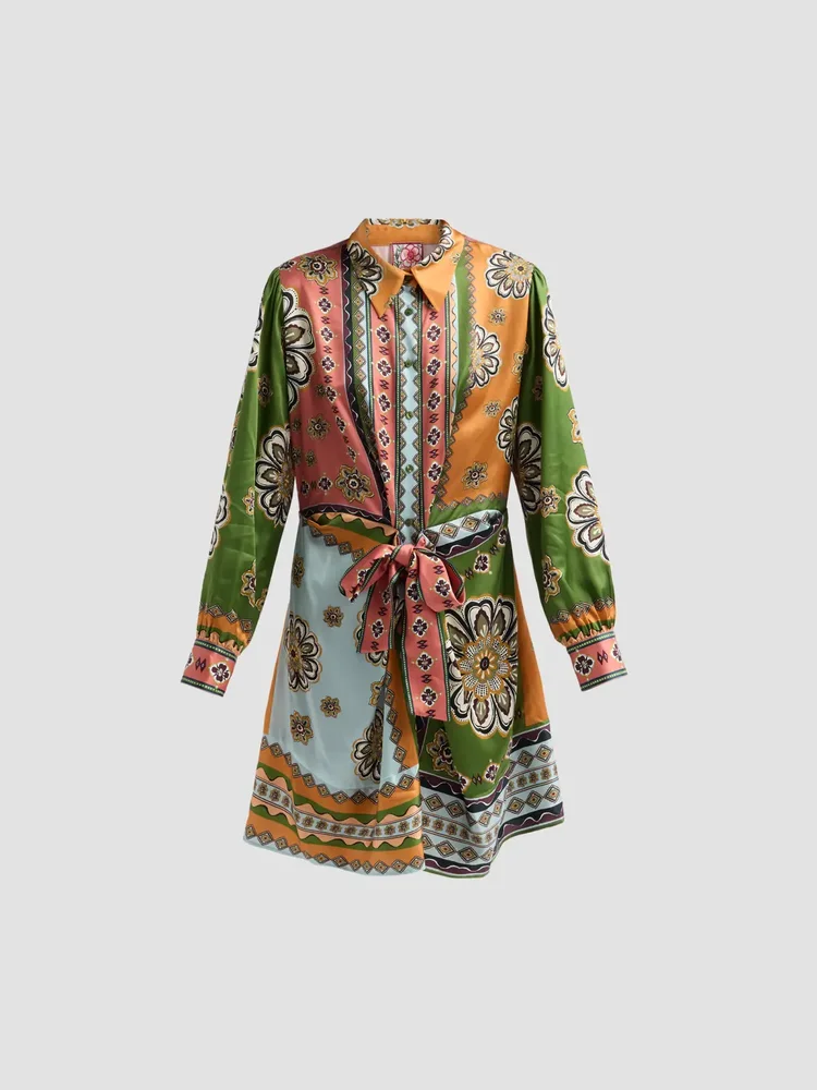 Kesia Maxima Tie-Waist Mini Shirtdress