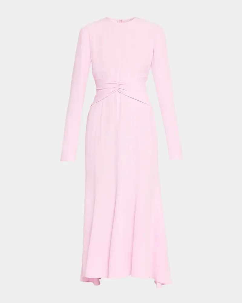 Gathered-Waist Long-Sleeve Midi Dress