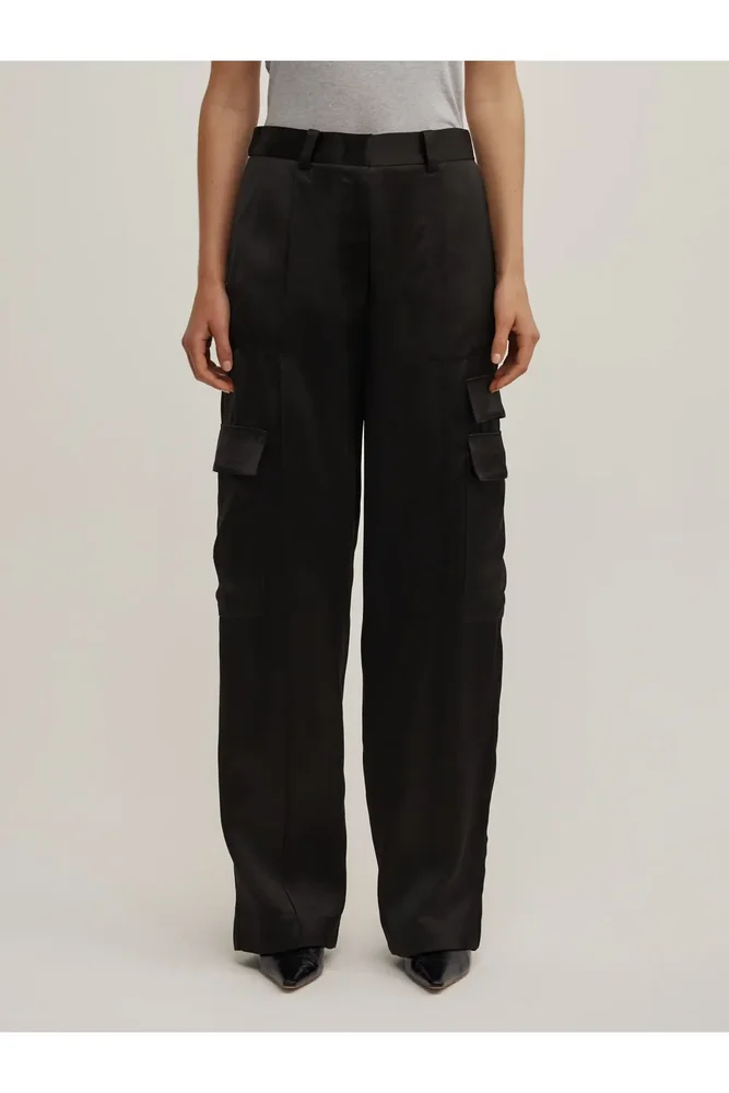 Satin High Rise Cargo Trousers