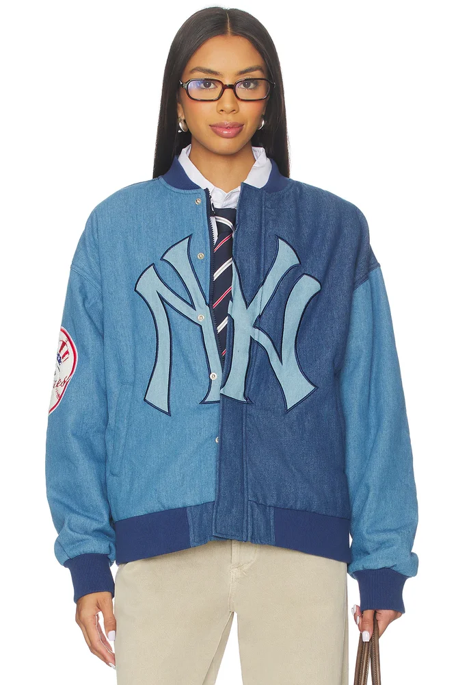 x REVOLVE Yankees Denim Logo Bomber