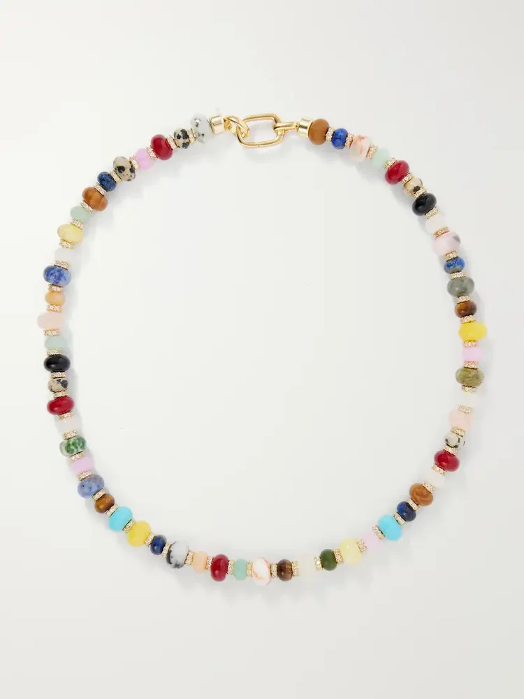 Gemstones and crystals gold-toned beaded necklace