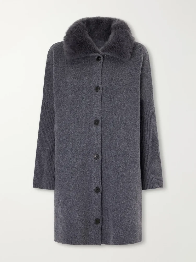 Shearling-trimmed wool cardigan