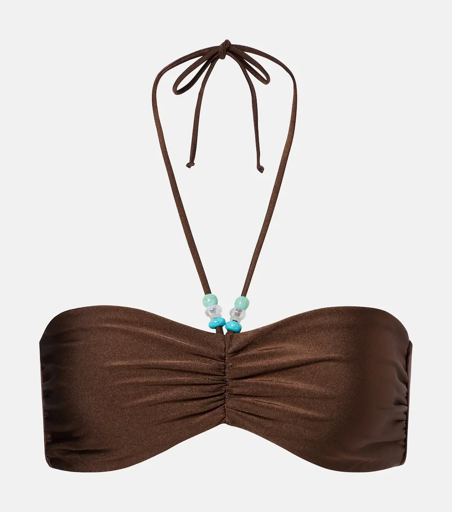 Zoe beaded ruched bikini top