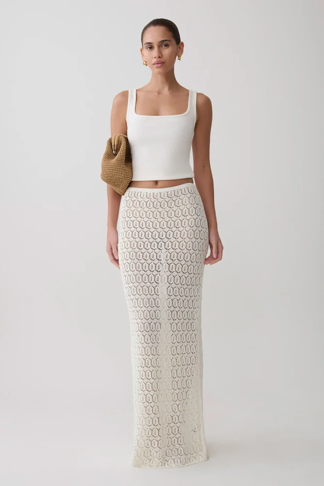 Peppermayo Exclusive - Adelaida Beaded Crochet Maxi Skirt - Yellow