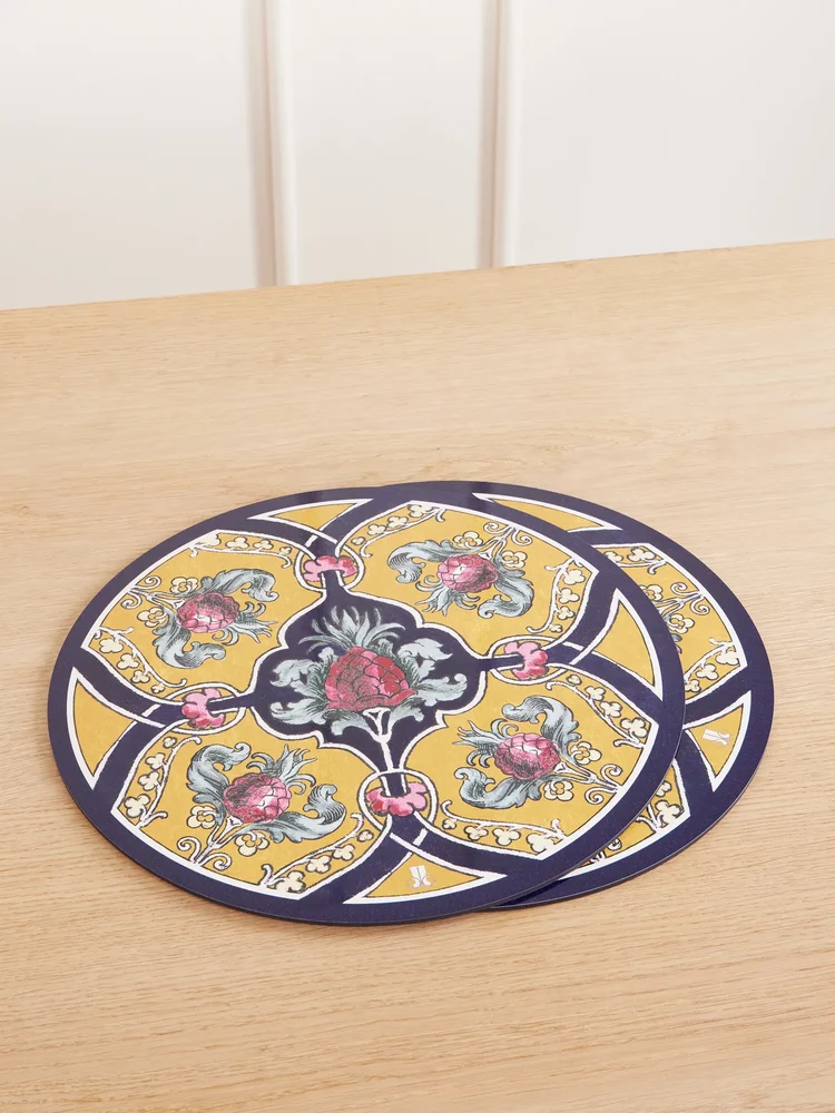 Set of two panted wood placemats