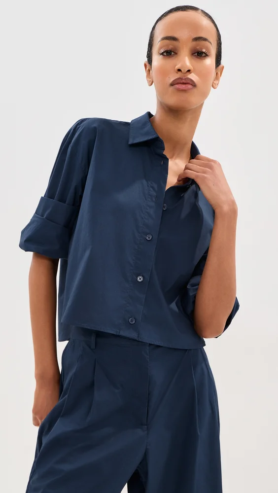 Felicity Boxy Cropped Poplin Button Down Shirt