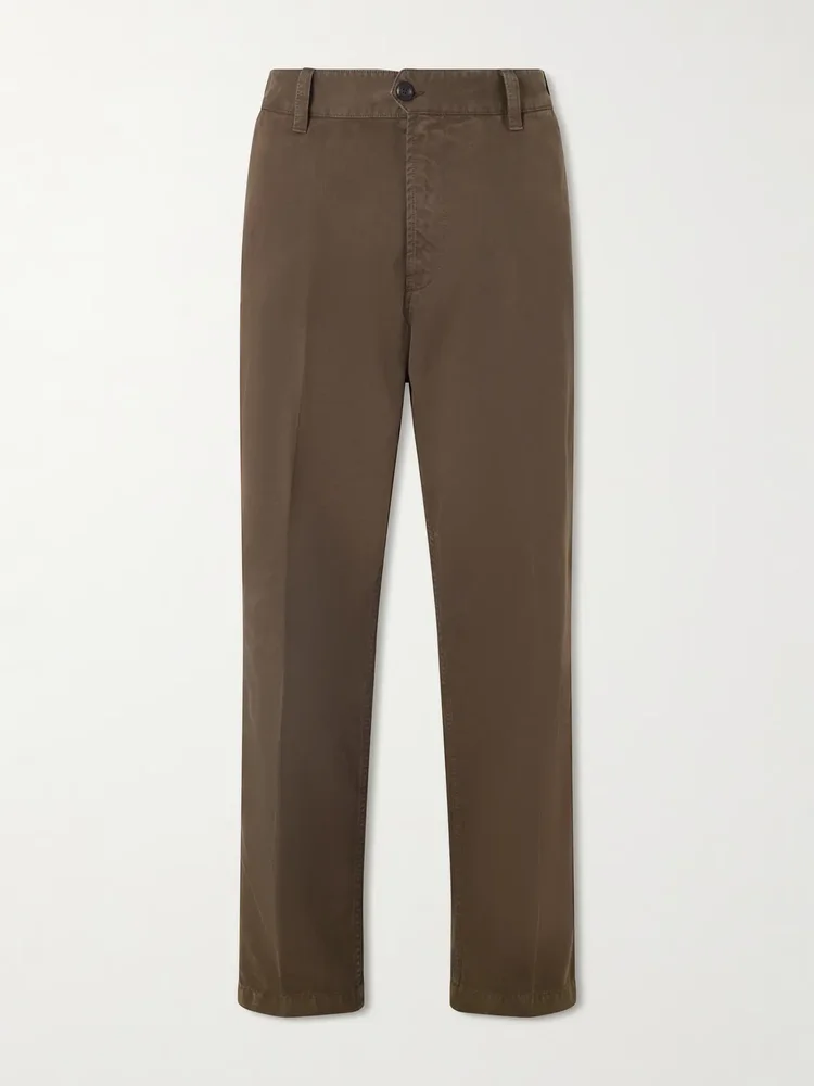 Straight-Leg Peached Cotton-Twill Trousers