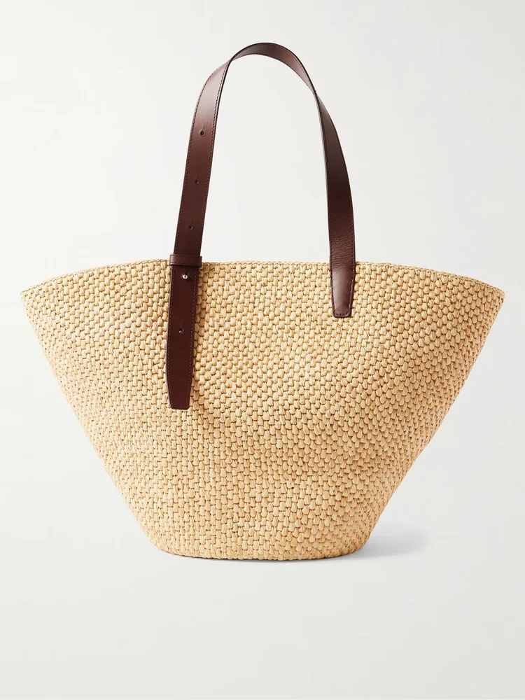 Bianca large leather-trimmed raffia tote