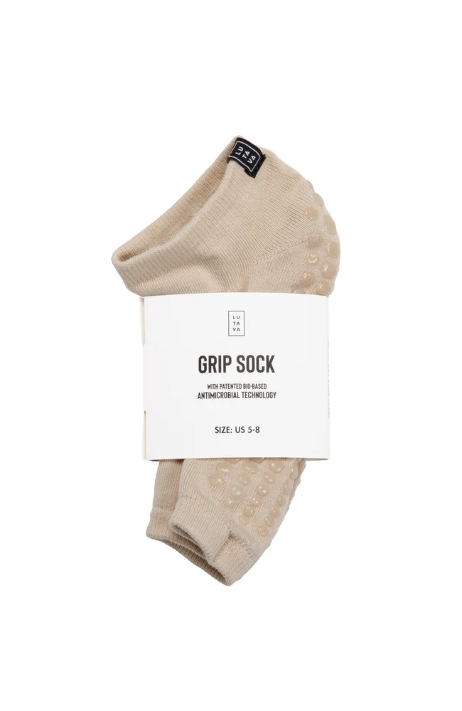 Antimicrobial Grip Sock Tan Open Toe Ankle with Clear Grip