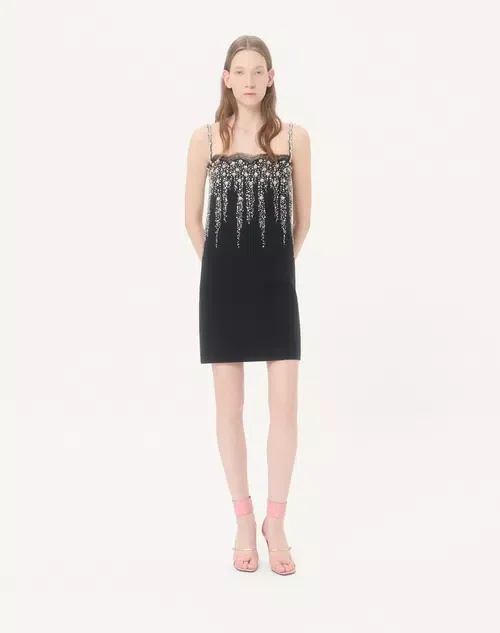 Embroidered Crepe Couture Short Dress