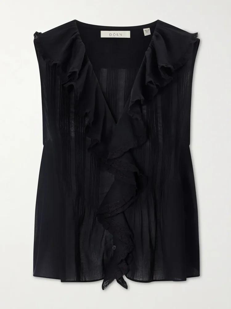 hilda ruffled embroidered organic cotton top