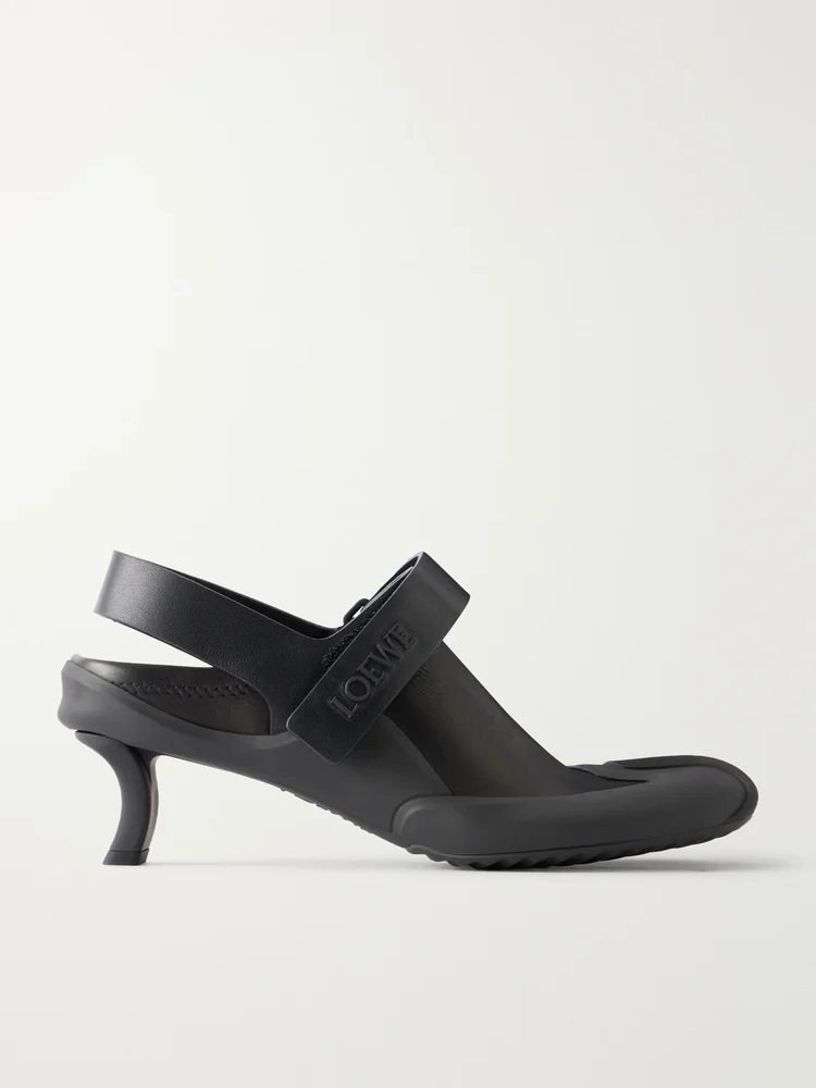 Dive 45 logo-detailed rubber-trimmed leather slingback pumps