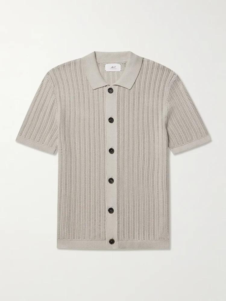 Pointelle-Knit Cotton Shirt