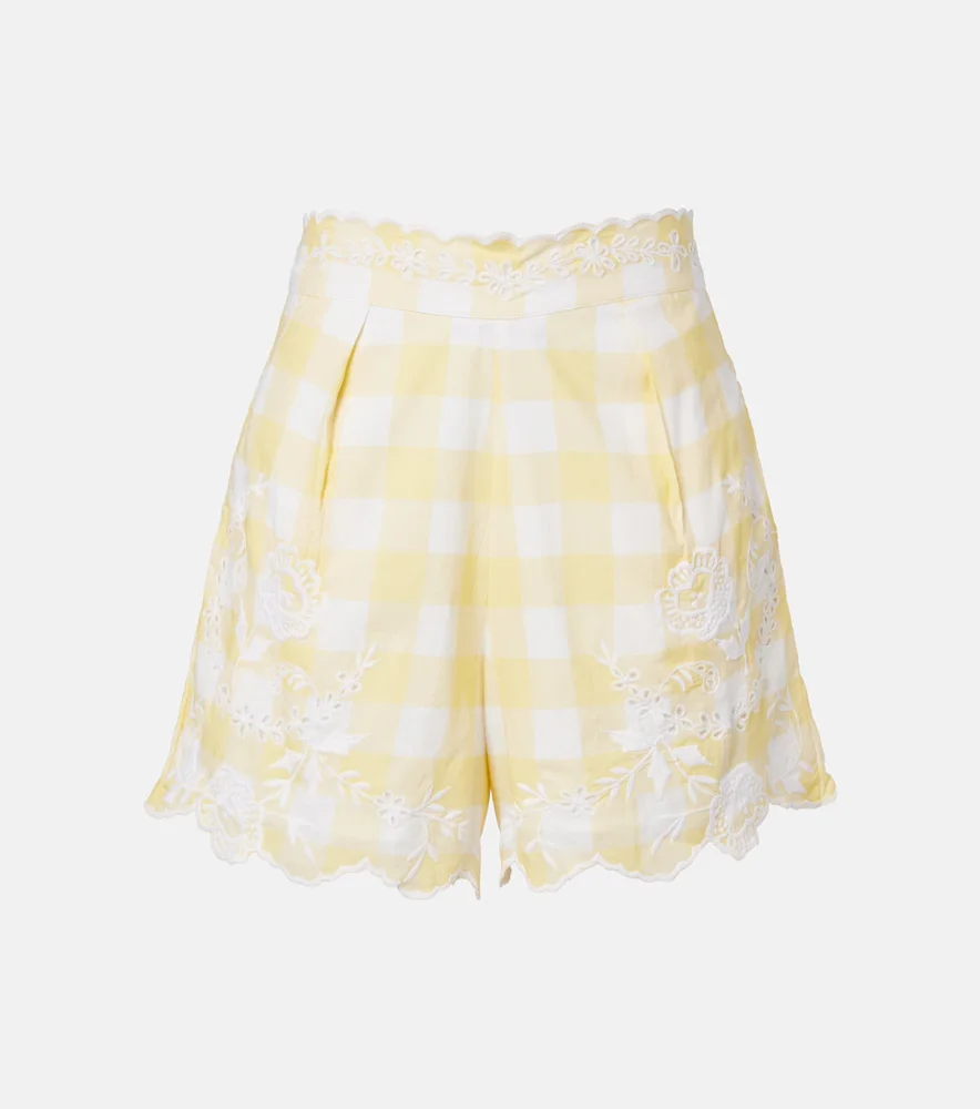 Embroidered checked cotton shorts