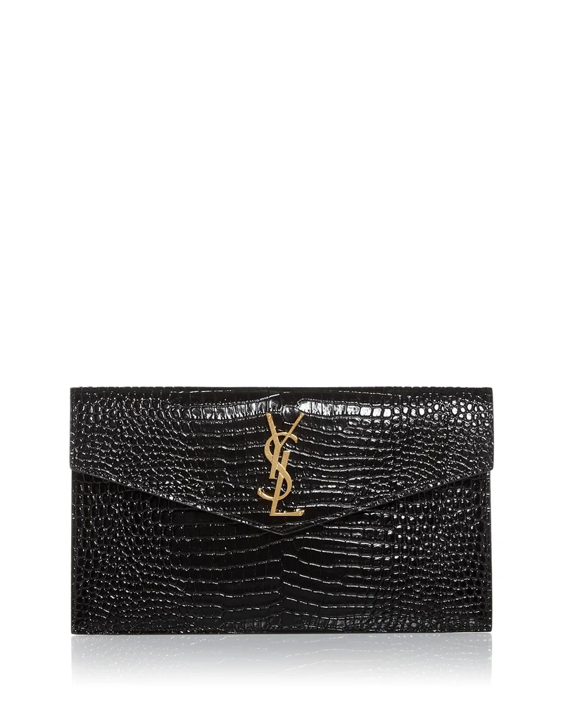 Uptown Pouch in Crocodile-Embossed Shiny Leather
