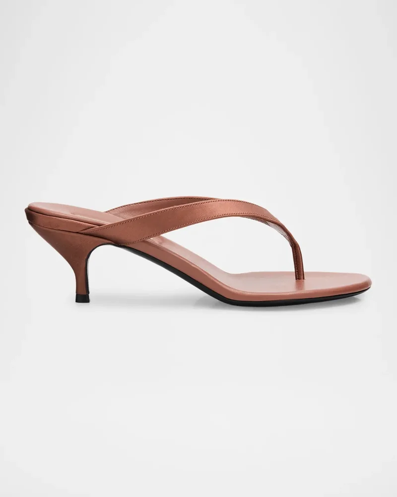 Satin Kitten-Heel Thong Sandals