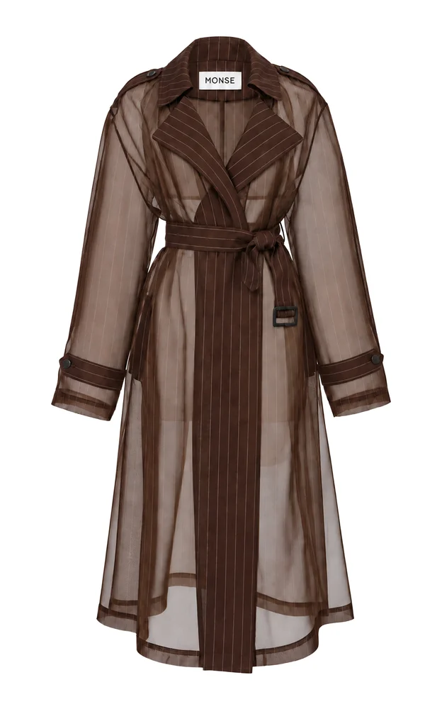 Pinstripe Silk Trench Coat