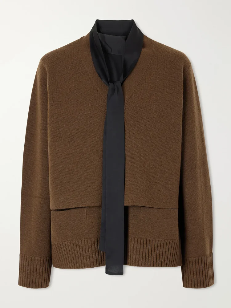 Scarf-detailed wool cardigan