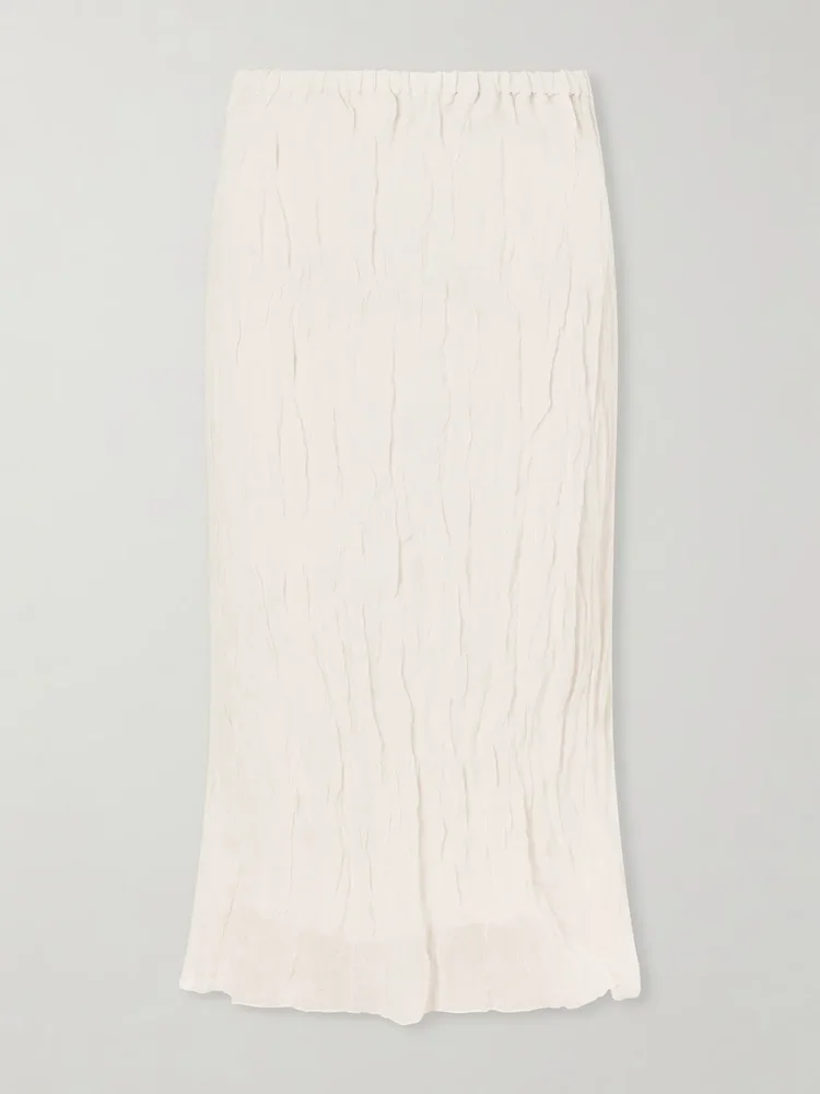 crinkled metallic cotton blend midi skirt
