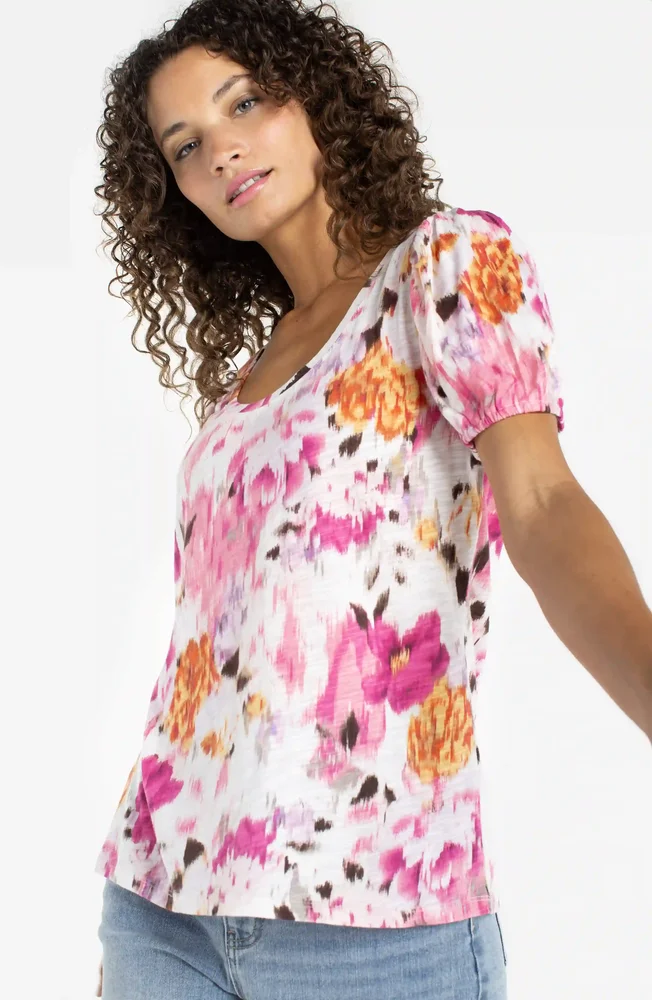 PUFF SLEEVE SCOOP NECK KNIT TOP