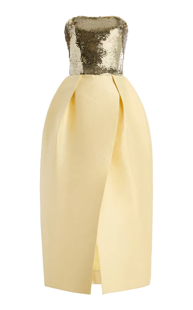 Sequin-Bodice Cotton-Blend Mikado Midi Dress