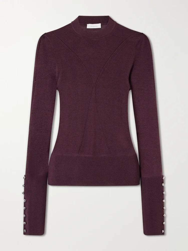 Ribbed embellished wool and silk-blend sweater