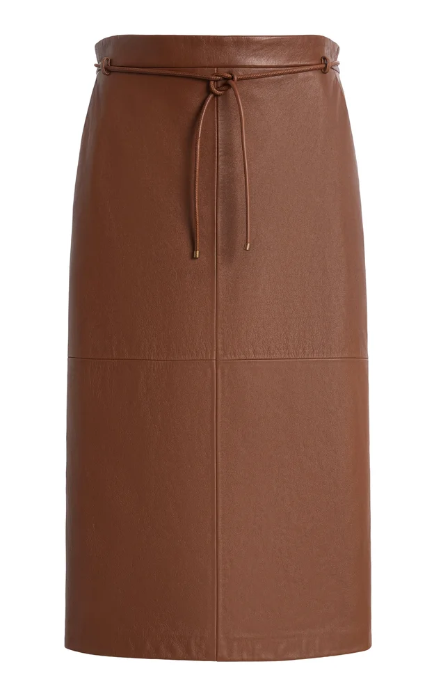 Fitted Leather Midi Skirt