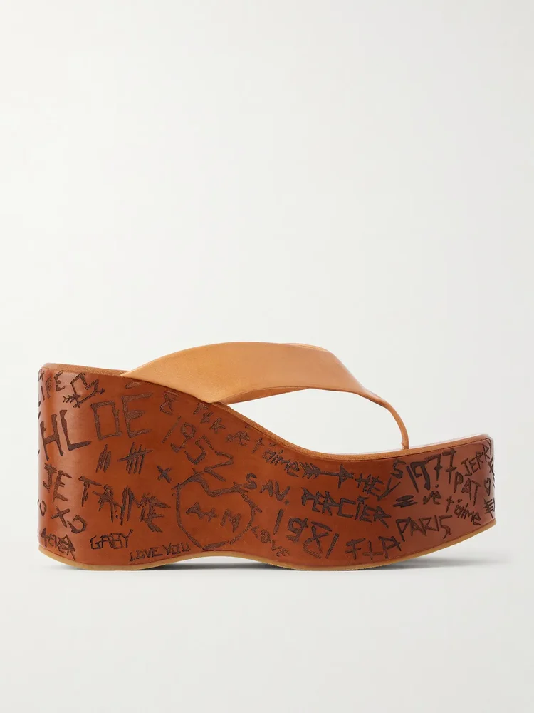 Leather platform thong sandals