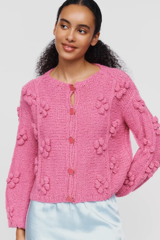 Verbena Merino Wool Blend Bobble Knit Cardigan