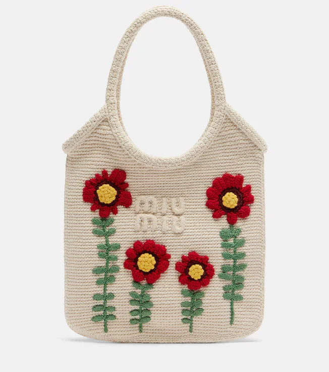 Ivy embroidered crochet tote bag
