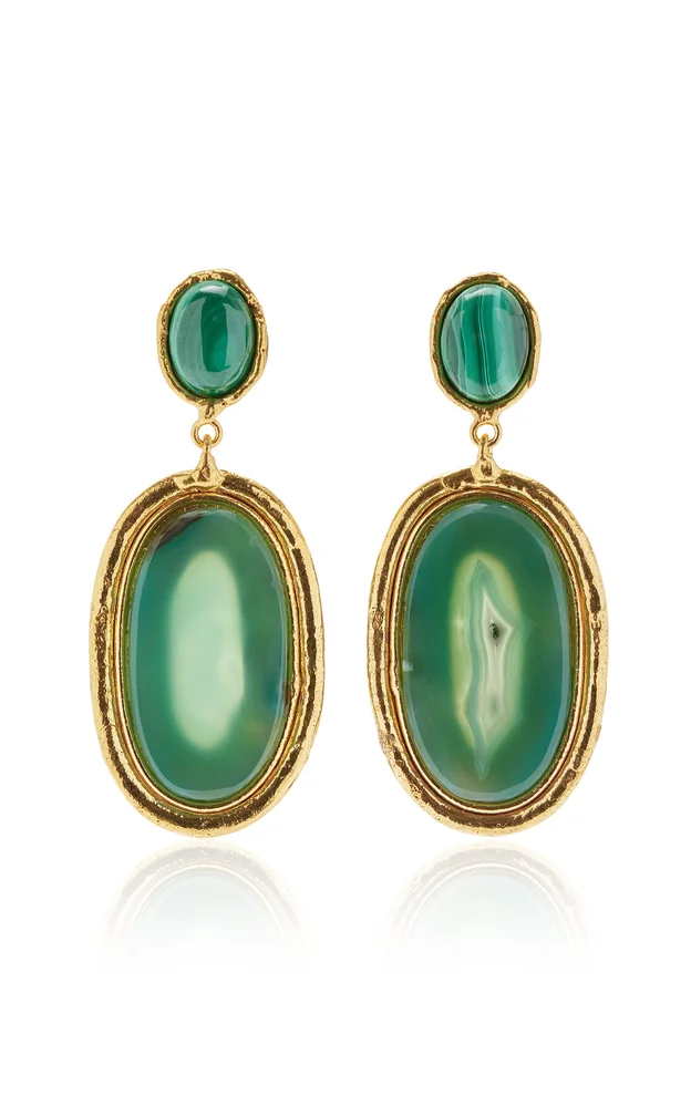 Dakota Malachite, Agate 22K Yellow Gold-Plated Earrings