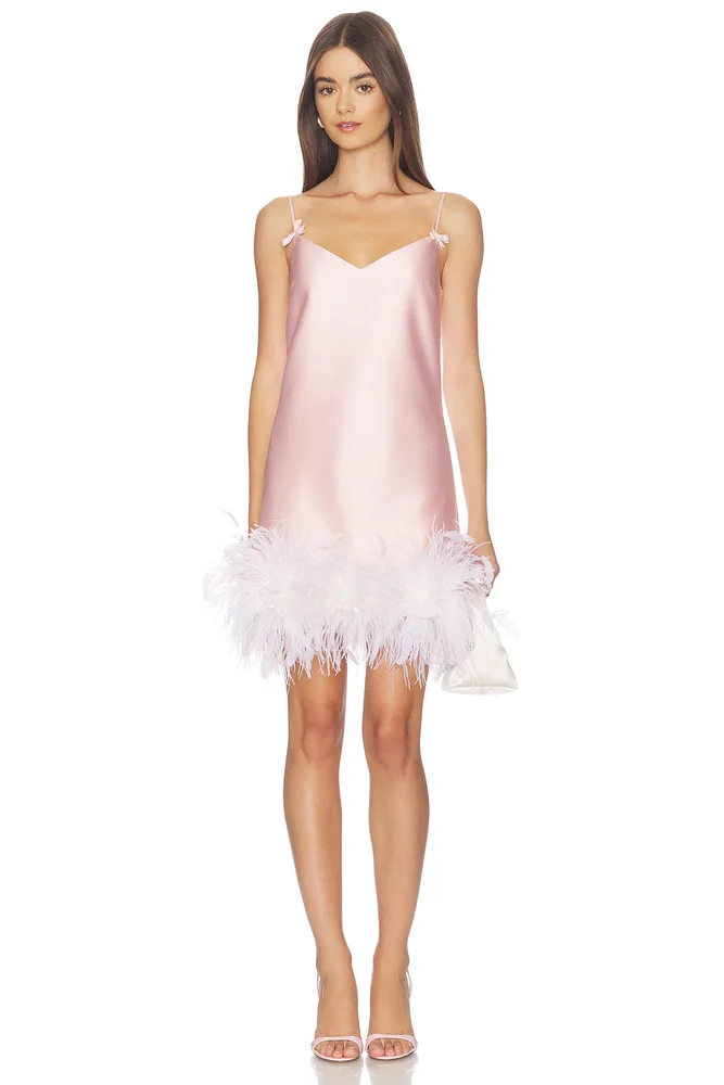 Pink Taffeta Feather Mini Dress