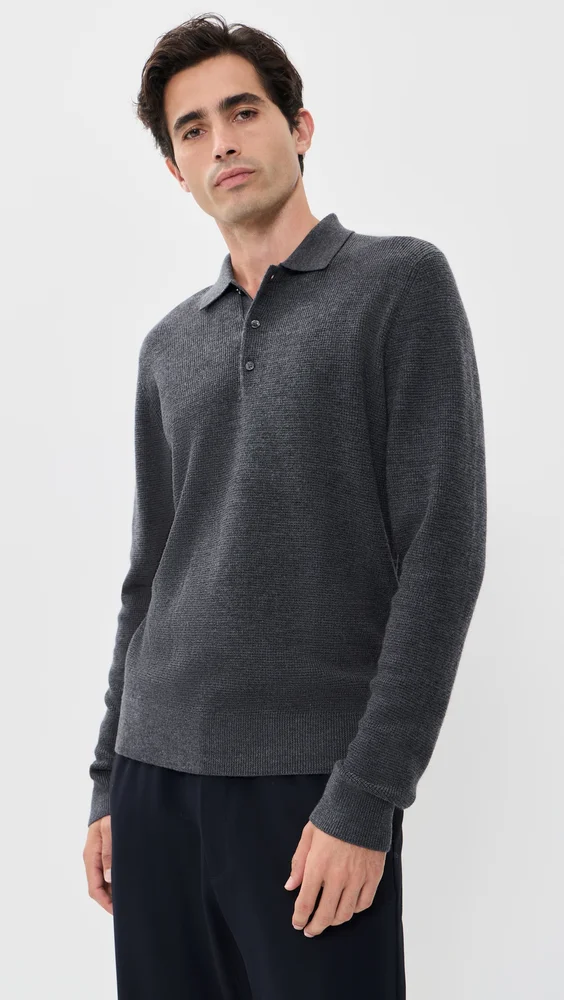 Saratoga Waffle Stitch Sweater Polo (Dark Grey Heather)