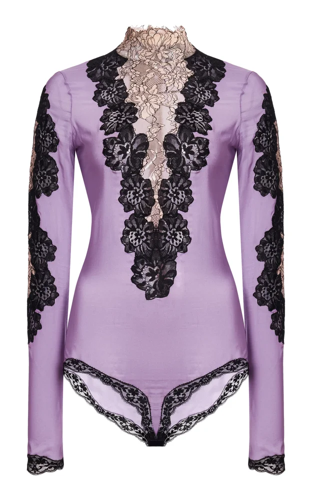 Lace-Trimmed Jersey Bodysuit