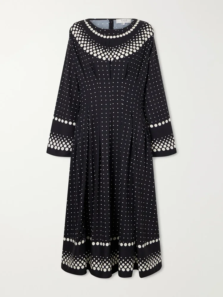 Elly polka-dot print crepe midi dress