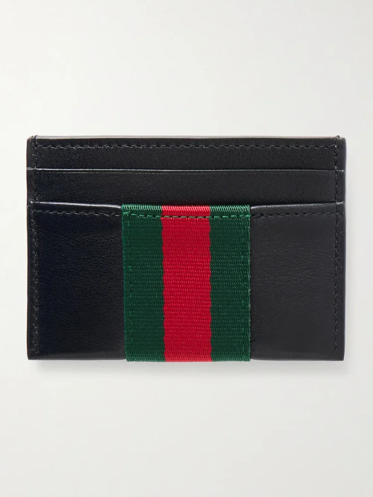 Webbing-Trimmed Leather Cardholder