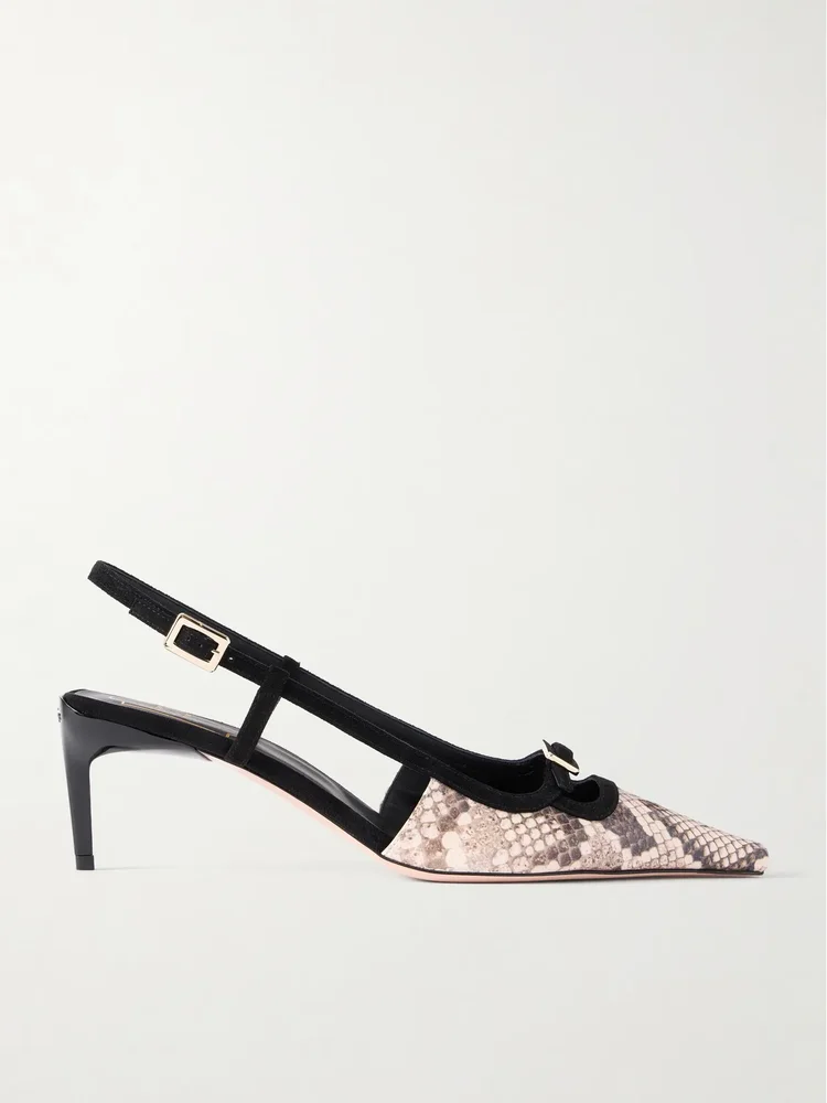 Snake-effect 55 leather slingback pumps