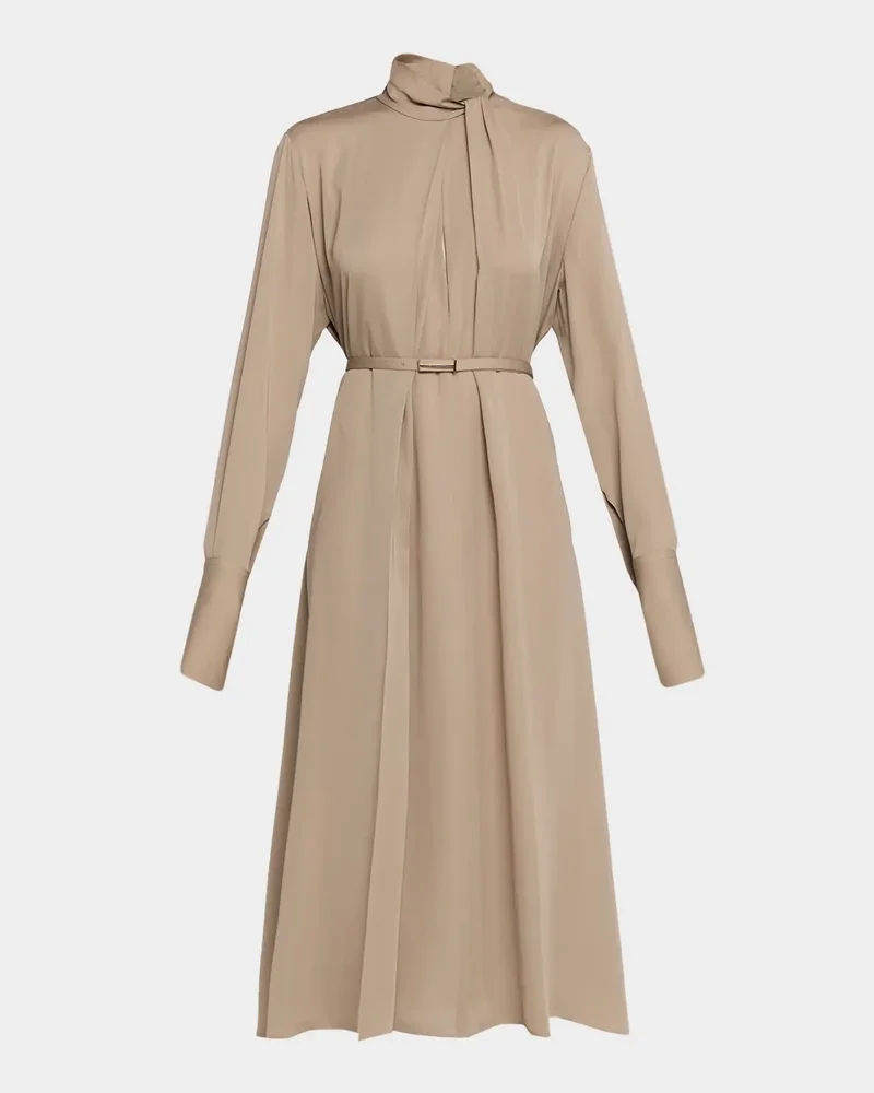 Washed Silk Georgette Belted Midi Dress