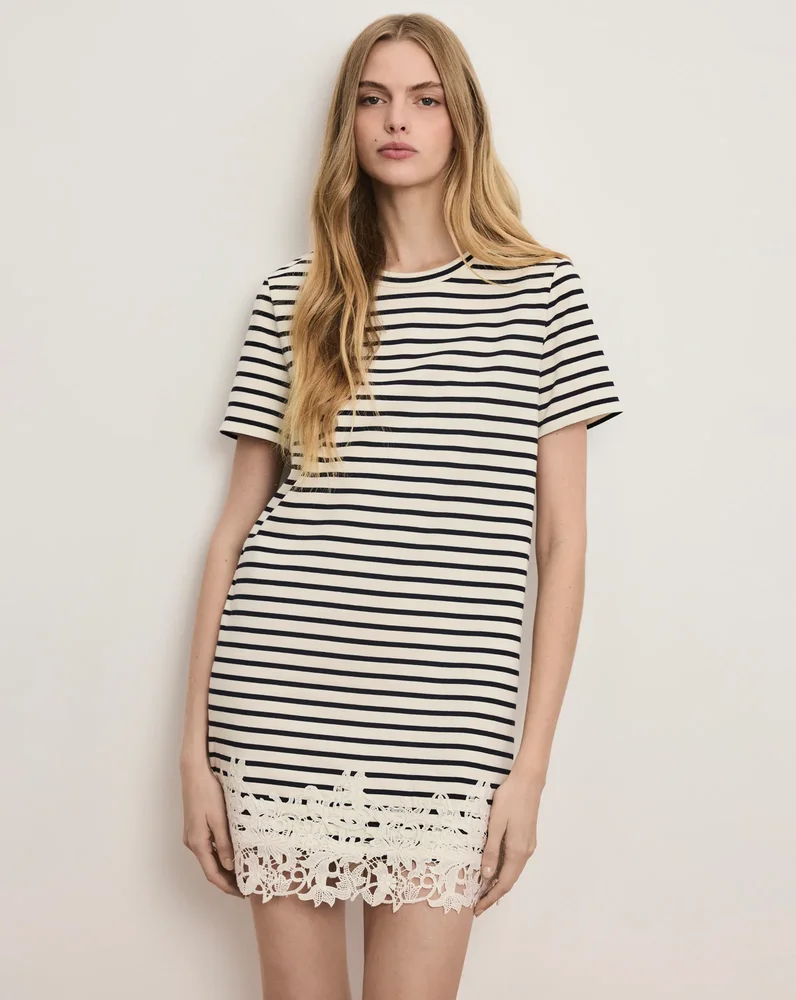 Rhue Striped Lace Mini Dress Dove Navy Stripe
