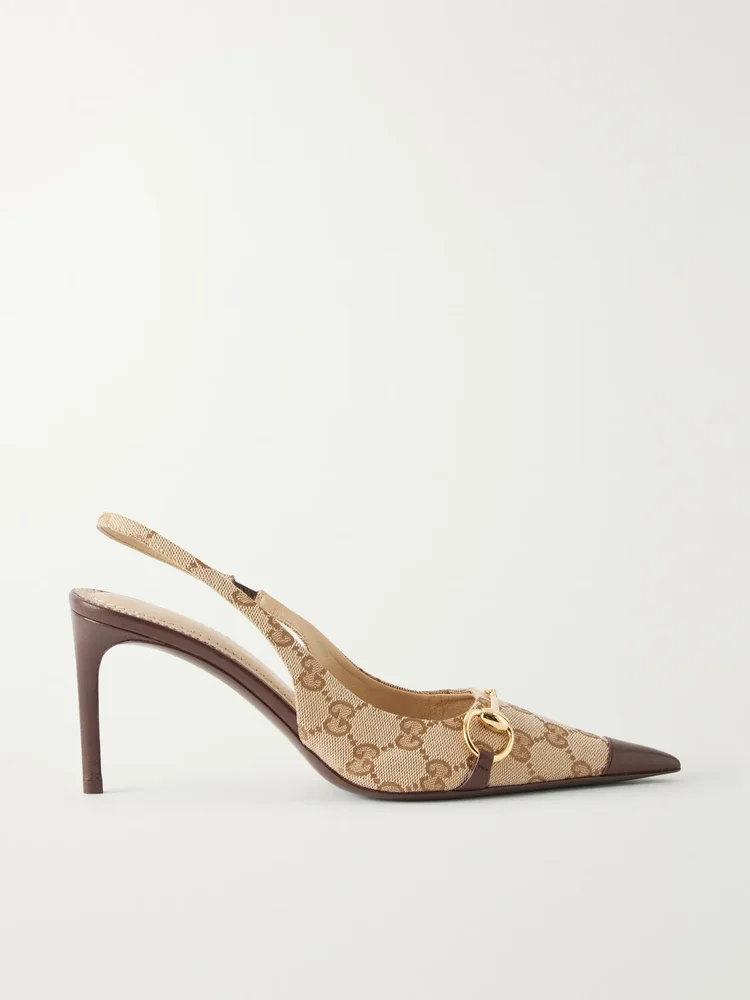 Donna 80 Horsebit-detailed leather-trimmed GG Supreme canvas-jacquard pumps