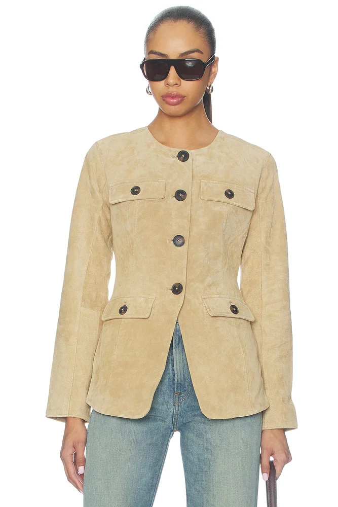 Suede Collarless Blazer