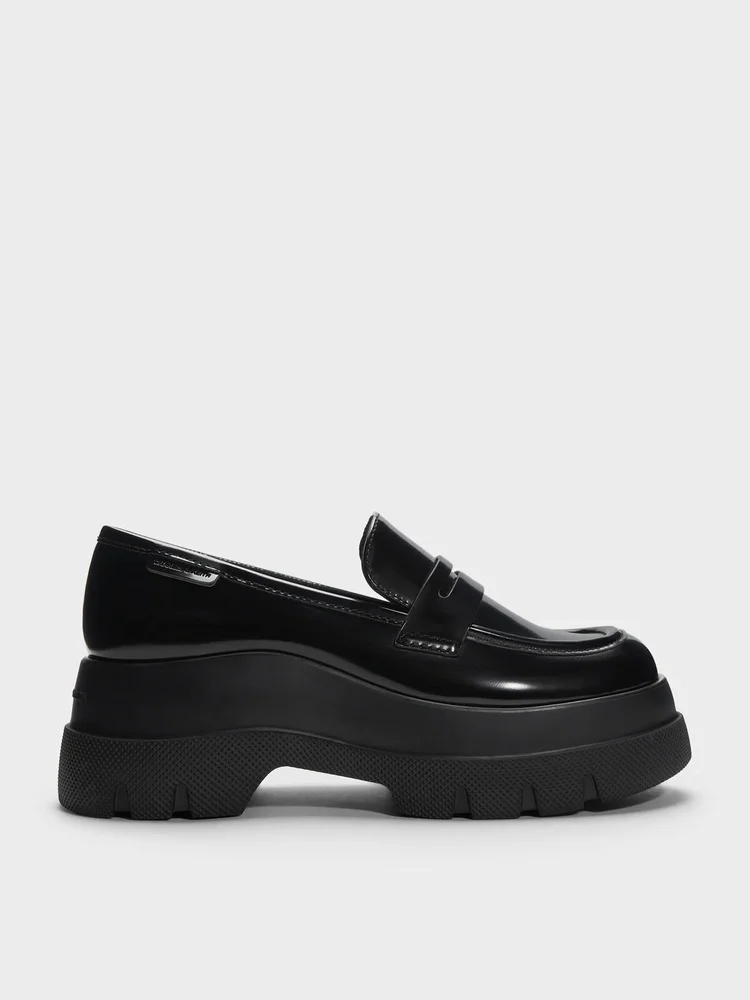Leoi Platform Penny Loafers, Black Box