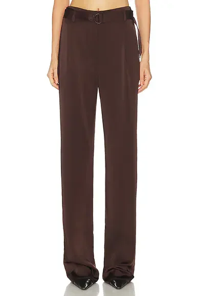 Lightweight Satin High Waisted Belted Pant