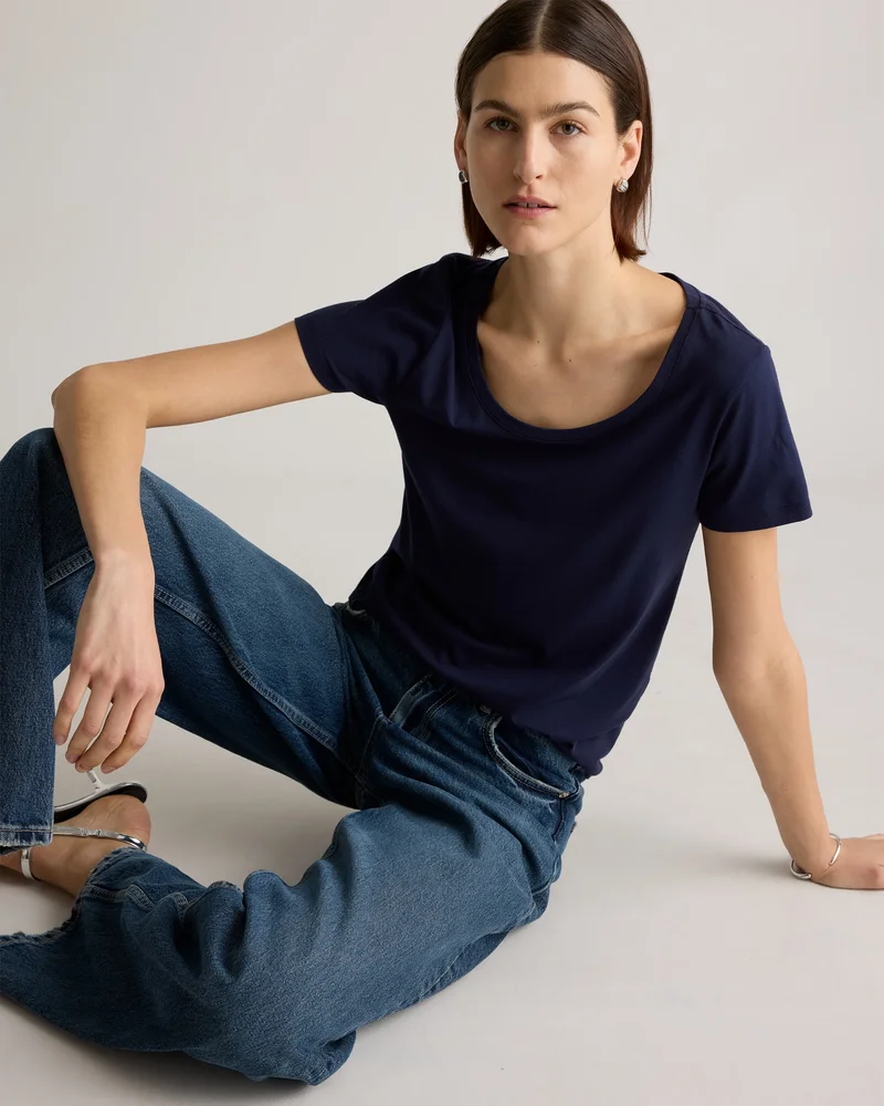 Cotton Modal Scoop Neck Tee in Navy