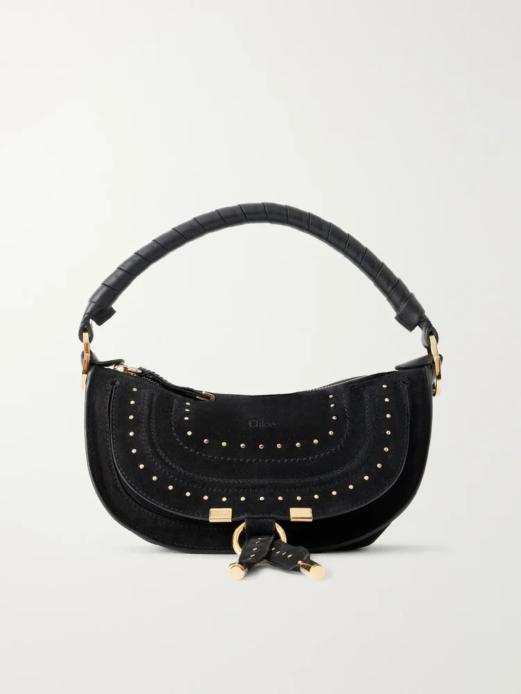 Marcie mini studded suede tote
